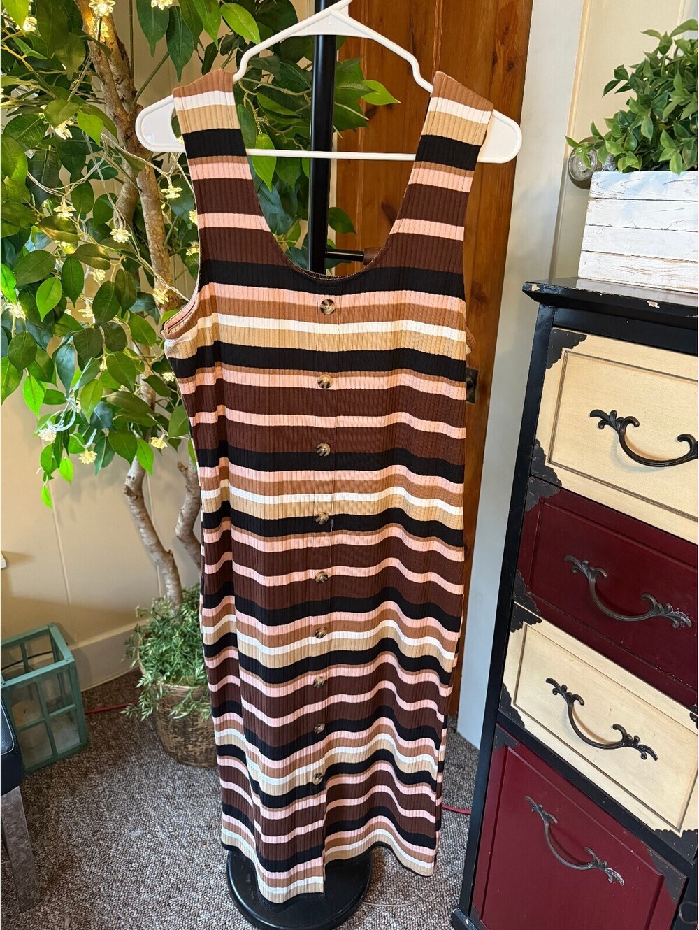 No Boundaries Women's Striped Ribbed Button-Front Dress XXL